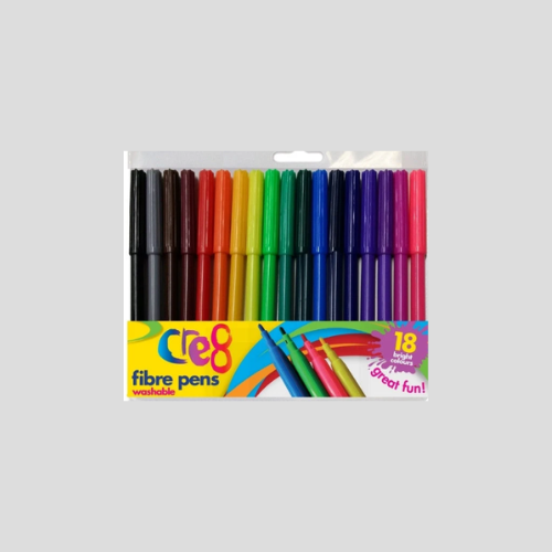 Cre8 Washable Fibre Pens – Pack of 18 Assorted Colours for Creative Art