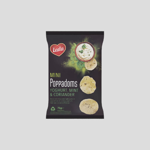 Laila Mini Poppadoms Yogurt Mint & Coriander - 75G of Refreshing Crunch