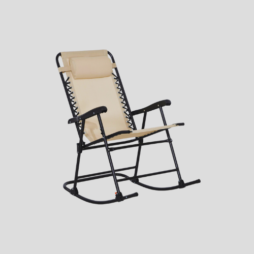 Outsunny Folding Rocking Chair - Comfortable Beige Chair for Relaxation - Only £54.99