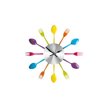 Maison by Premier Romero Multi-Coloured Cutlery Wall Clock – 34cm Colourful Metal Kitchen Clock with Fork & Spoon Design

