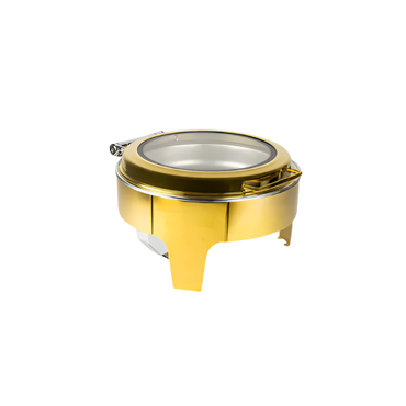 SQ Professional 6.5L Round Gold Chafing Dish with Flat Top and Window – Buffet Food Warmer – IndianGroceryUK