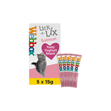 Webbox Lick-e-Lix Cat Treats Salmon 5 x 15g – Lickable creamy treats in salmon flavor for your cat.

